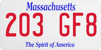 MA license plate 203GF8