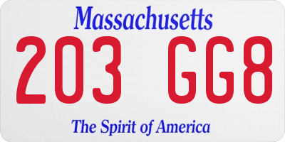 MA license plate 203GG8