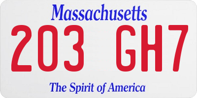 MA license plate 203GH7