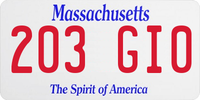 MA license plate 203GI0