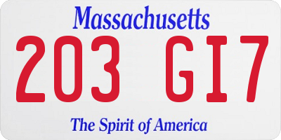 MA license plate 203GI7