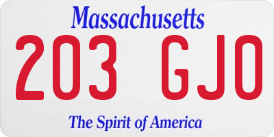MA license plate 203GJ0
