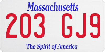 MA license plate 203GJ9