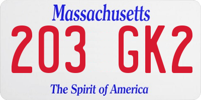 MA license plate 203GK2