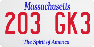 MA license plate 203GK3