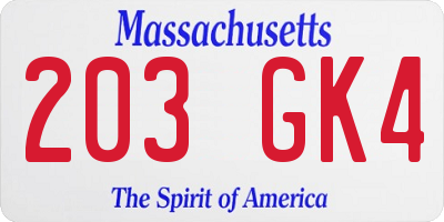 MA license plate 203GK4