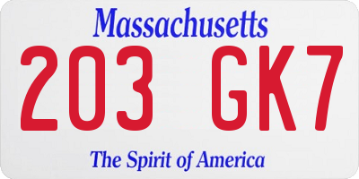 MA license plate 203GK7
