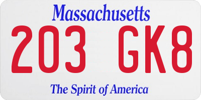 MA license plate 203GK8