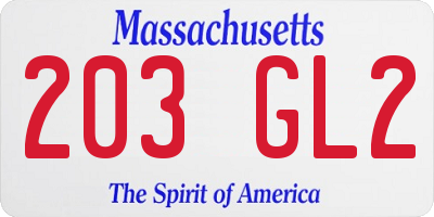 MA license plate 203GL2