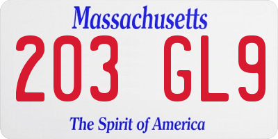 MA license plate 203GL9