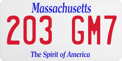 MA license plate 203GM7