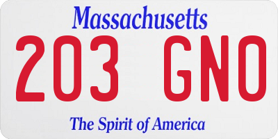 MA license plate 203GN0