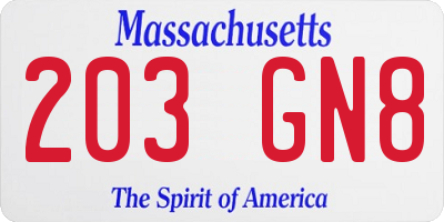 MA license plate 203GN8