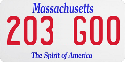 MA license plate 203GO0