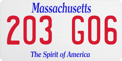 MA license plate 203GO6
