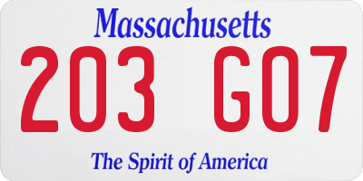 MA license plate 203GO7
