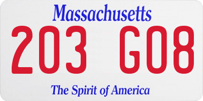 MA license plate 203GO8