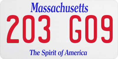 MA license plate 203GO9
