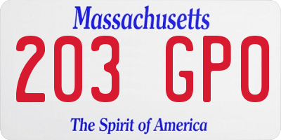 MA license plate 203GP0