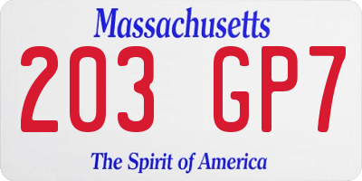 MA license plate 203GP7