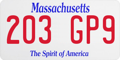 MA license plate 203GP9