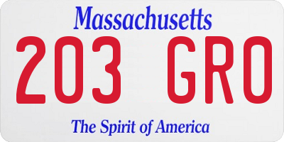 MA license plate 203GR0