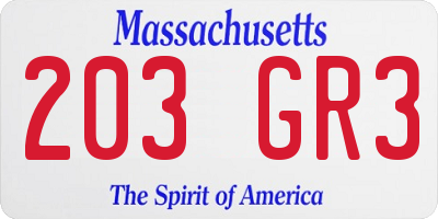 MA license plate 203GR3