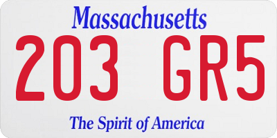 MA license plate 203GR5
