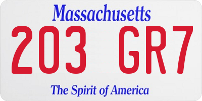 MA license plate 203GR7