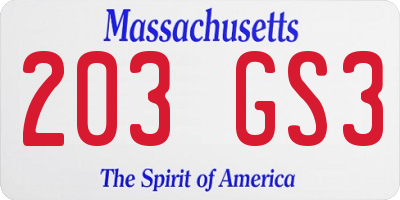 MA license plate 203GS3