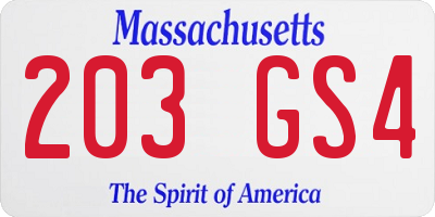 MA license plate 203GS4