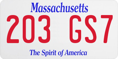 MA license plate 203GS7
