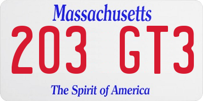 MA license plate 203GT3