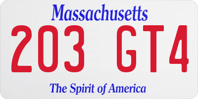 MA license plate 203GT4