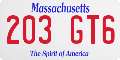 MA license plate 203GT6