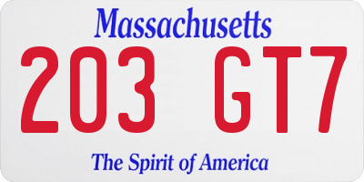 MA license plate 203GT7