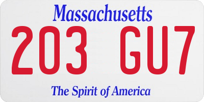 MA license plate 203GU7