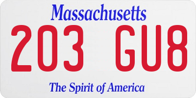 MA license plate 203GU8