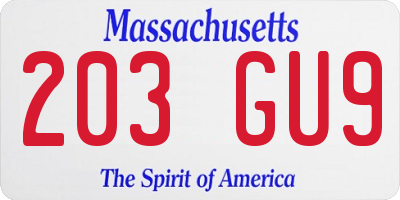 MA license plate 203GU9
