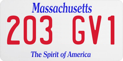 MA license plate 203GV1
