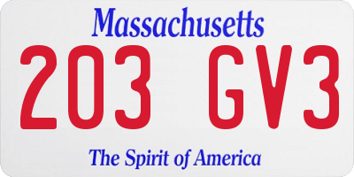 MA license plate 203GV3