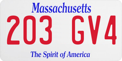 MA license plate 203GV4