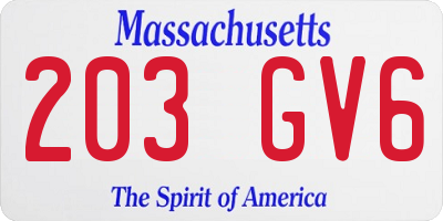 MA license plate 203GV6