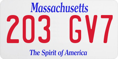 MA license plate 203GV7