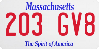MA license plate 203GV8