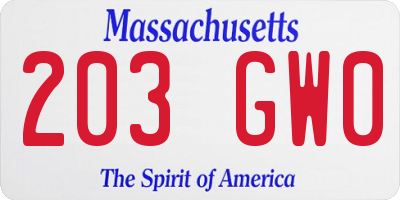 MA license plate 203GW0