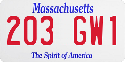 MA license plate 203GW1