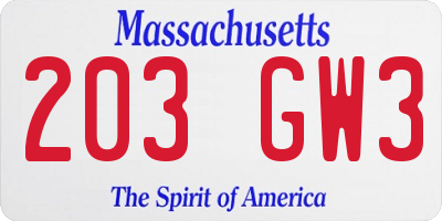 MA license plate 203GW3