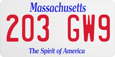 MA license plate 203GW9