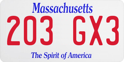 MA license plate 203GX3